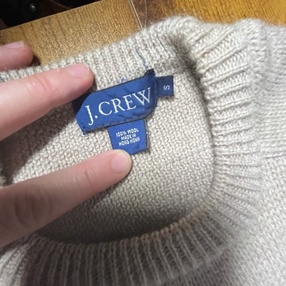 J. Crew Thick Wool Sweater Vintage 90s Pullover Beige Crewneck Knit Men's Small - Picture 4 of 6